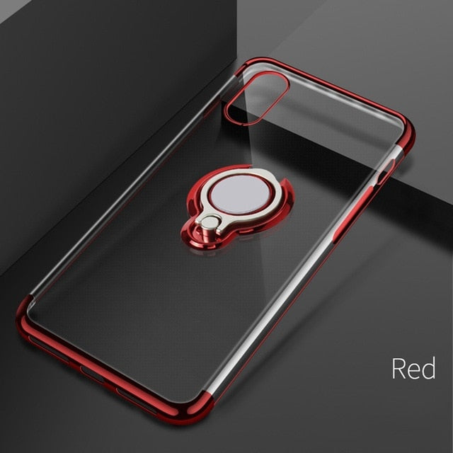 Ultra Thin Transparent Phone Case Magnetic Cases Finger Ring Holder Cover Coque