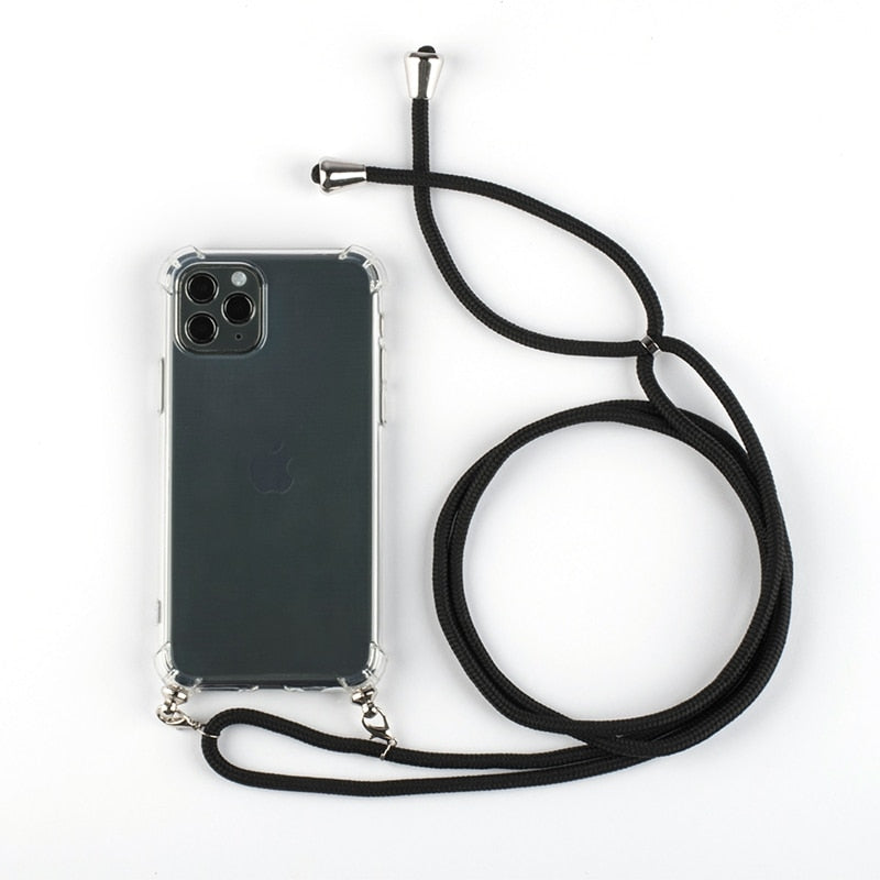 Phone Case For iPhone 11Pro 11 Pro Max Airbag Cover Silicone TPU Clear Case Coque With Lanyard Strap for iPhone 11