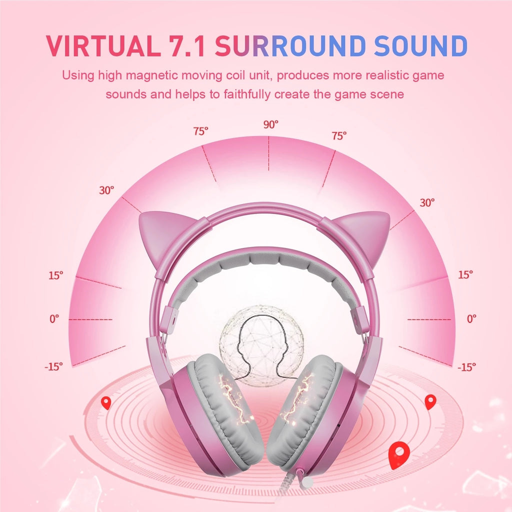 Wired Headphones Gaming Headset 3.5mm Stereo Surround Sound USB 7.1 Led Light Earphones With Microphone For PS4 Game G951 Pink