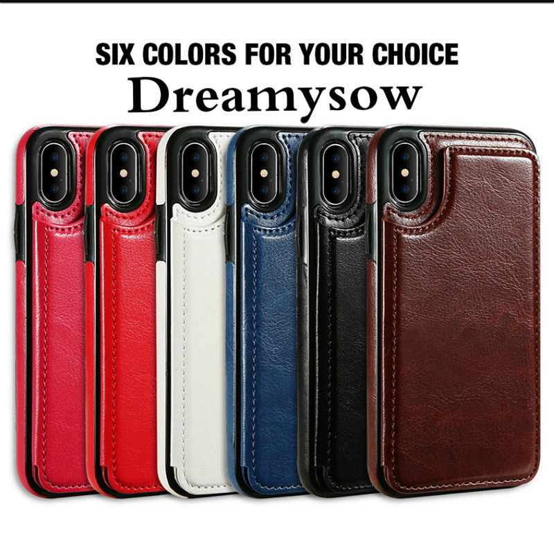 Card Slot Holder Cover Case For iPhone 8 7 6 6S Plus X 10 XS SE 5S 5 For Samsung Note8 S8 Plus S7 Edge Luxury Retro Leather Bag