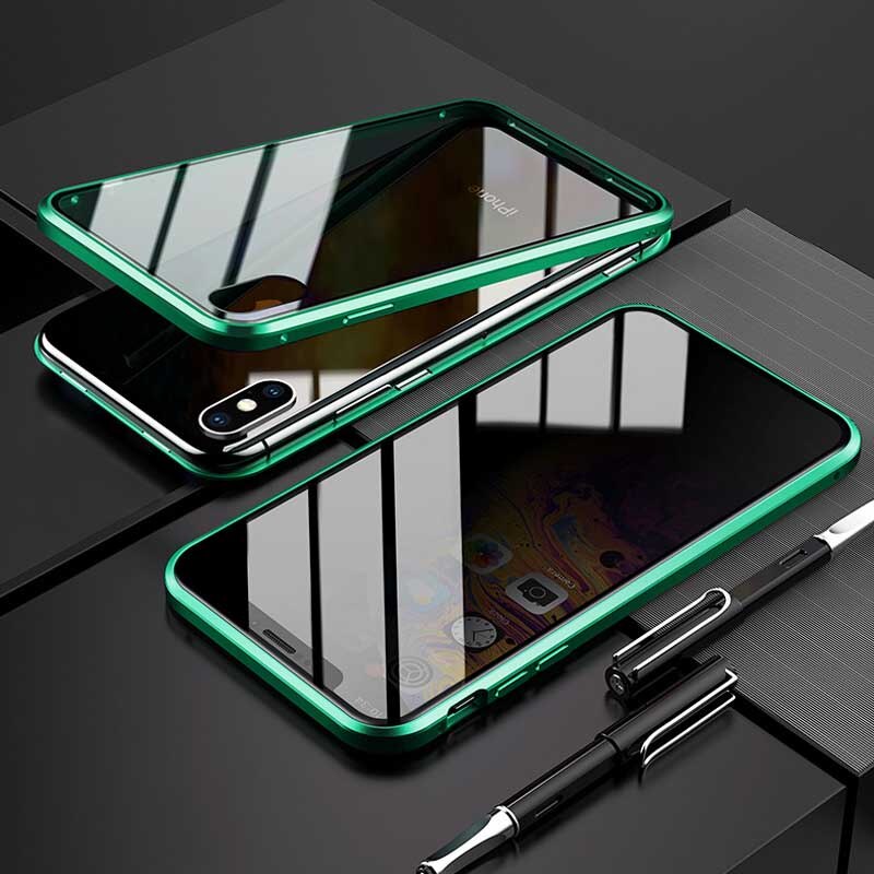 Protect Privacy Tempered Glass + Magnetic Phone Case for iPhone 7 8 Plus X XS MAX XR Fundas Metal Bumper Double-side Glass Cover