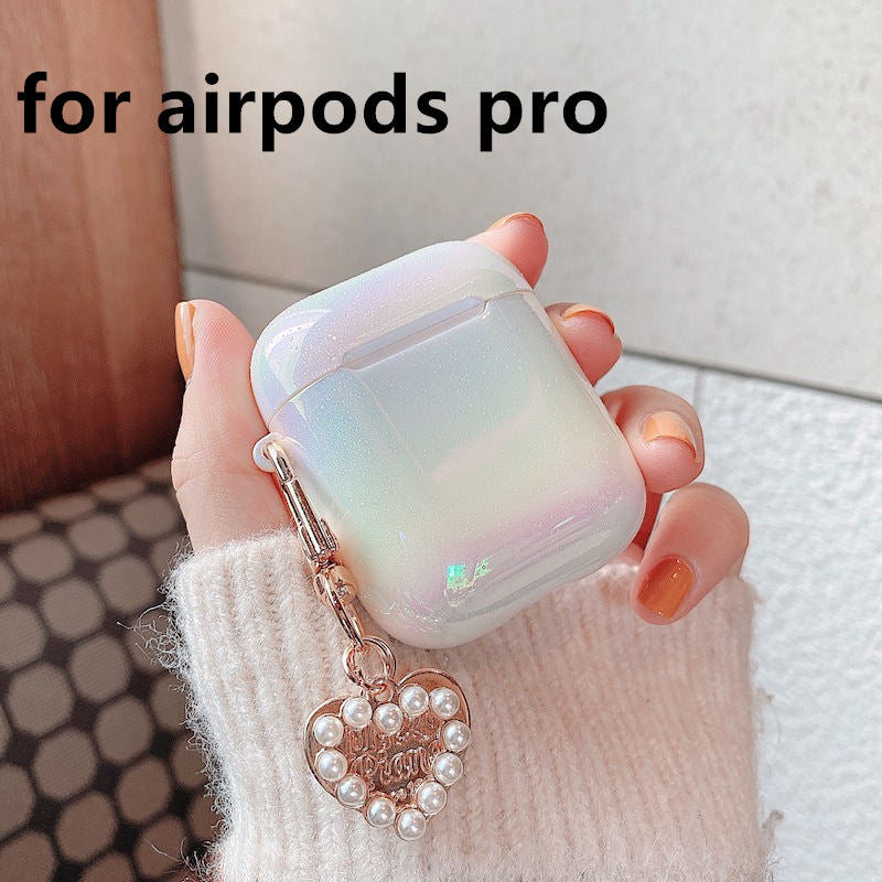 3D Love Pearl Shell Keychain Water Drop Rainbow Hard Headphone Earphone case for apple airpods 1 2 3 pro Wireless Headset cover