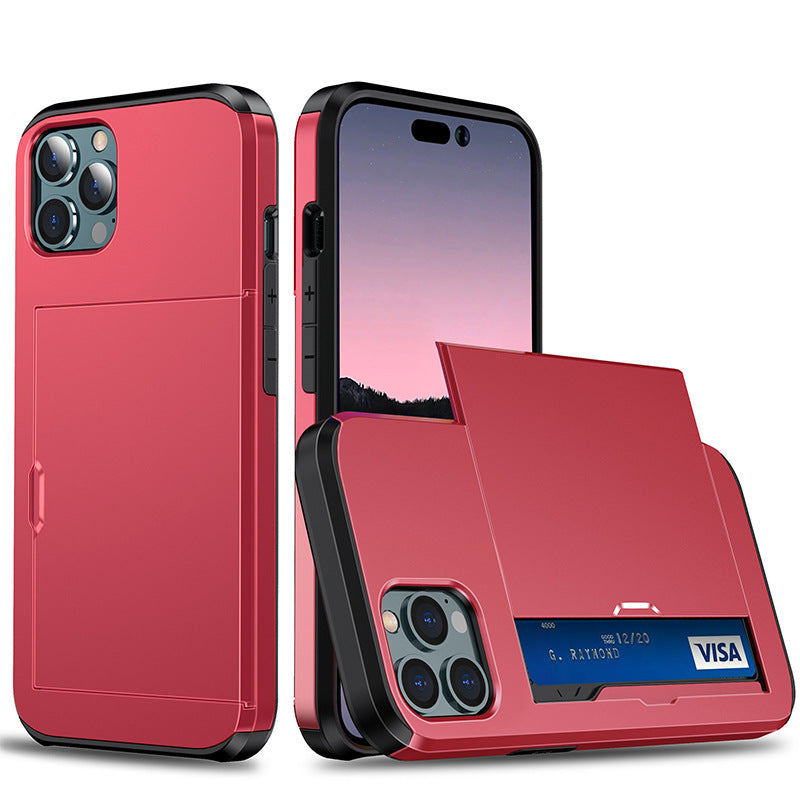Applicable iphone 14 phone case Apple 13 slider insert card 2 in 1 anti-drop 12Pro wallet case XR