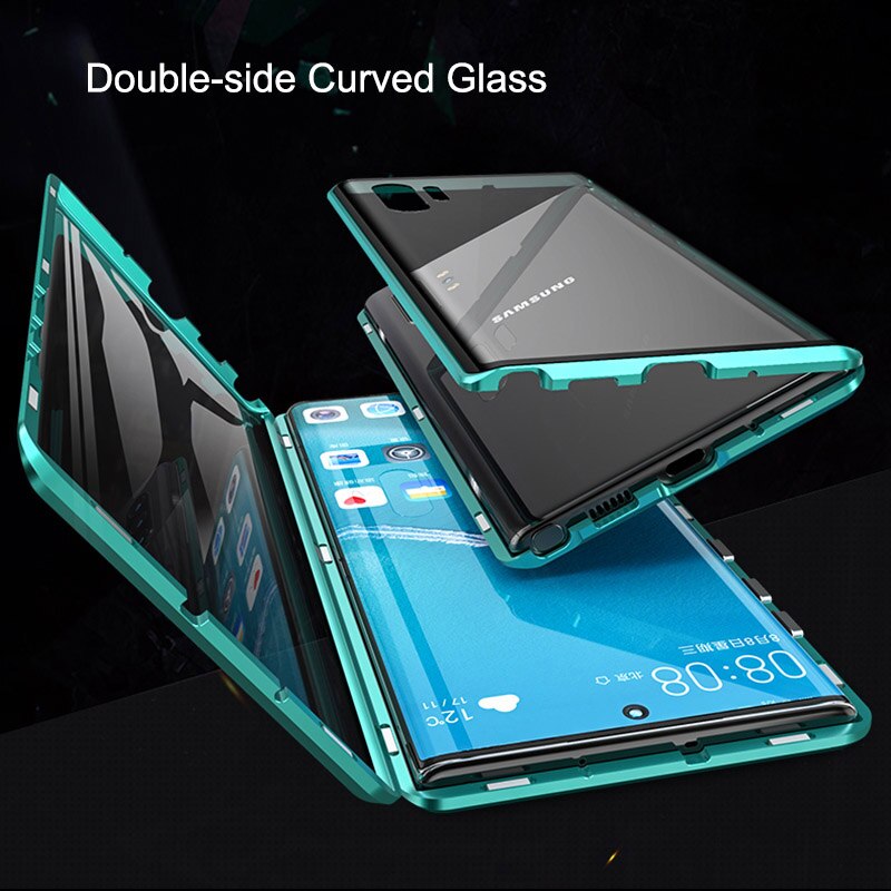 Full body Magnetic Tempered Glass Case for Samsung Note 10 S10 S9 Plus Note 9 Case Metal Bumper Shockproof Protective Shell