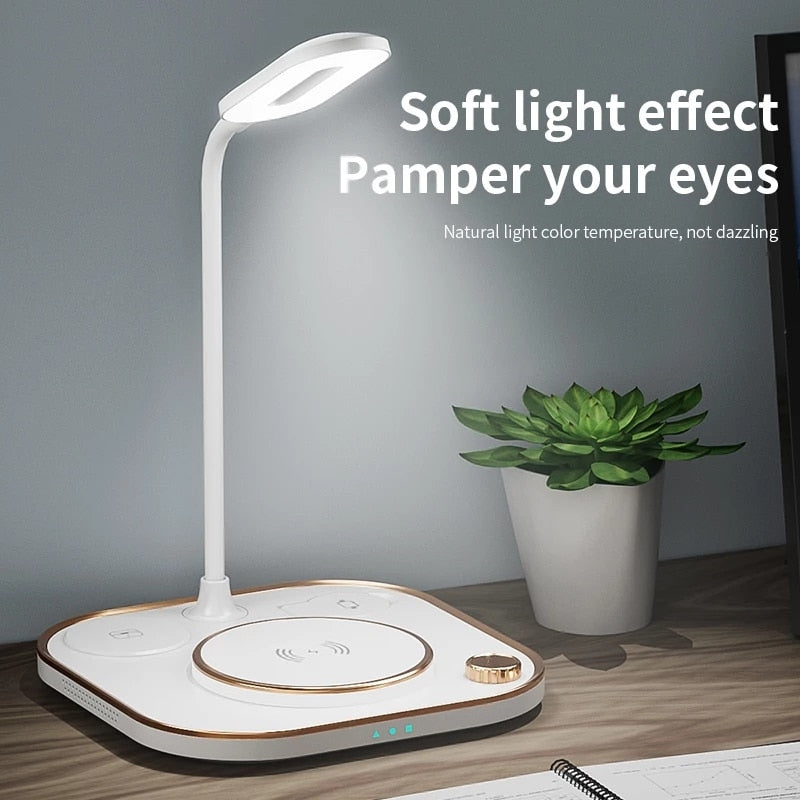 15w Fast 3 In 1 Wireless Charging for IPhone Phone Watch Earphone Modern Led Office Desk Lamp Wireless Charger Lamp