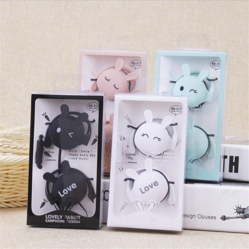 QearFun Cartoon Rabbit Ear Hook Wired Earphone Sport Running Stereo Headphones Children Girl Headset For Mobile Phone
