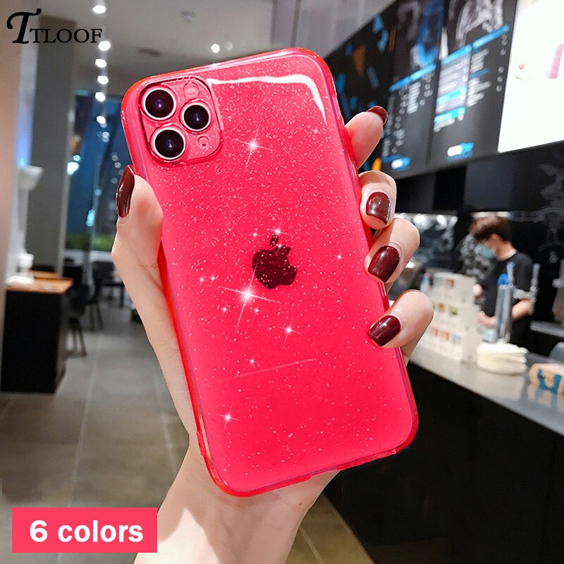 Glitter Fluorescent Colors Phone Cases On For iphone 12 11 Pro Max Mini XR X XS Max 6 6S 7 8 Plus 7Plus SE Soft TPU Cover