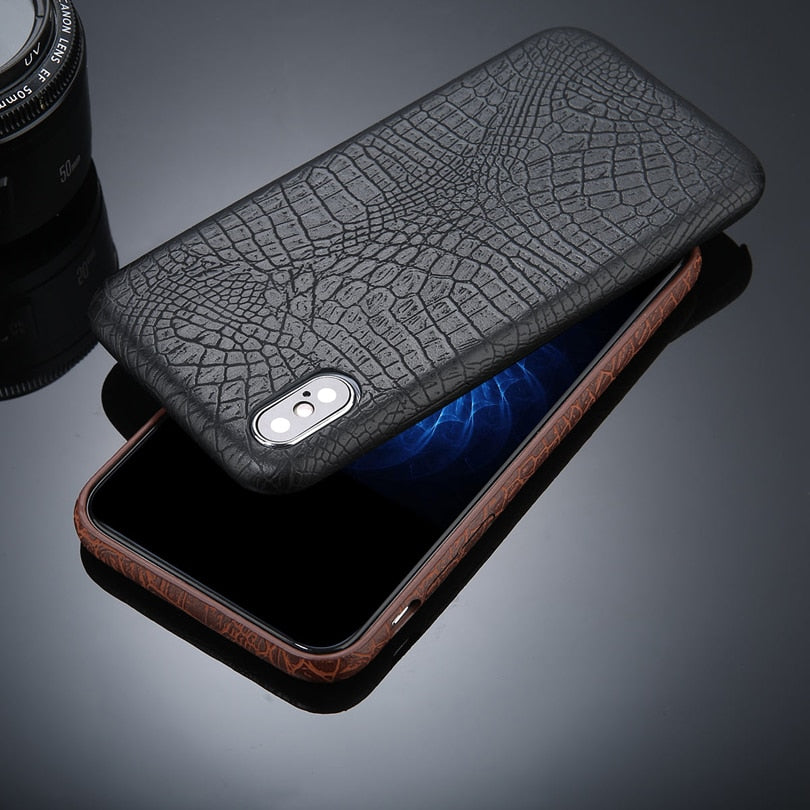 For iPhone 5 5s SE 6 6s 7 8 Plus X Case Crocodile Texture Phone Cases PU Leather Back Cover Coque For iPhone XS XR XS Max