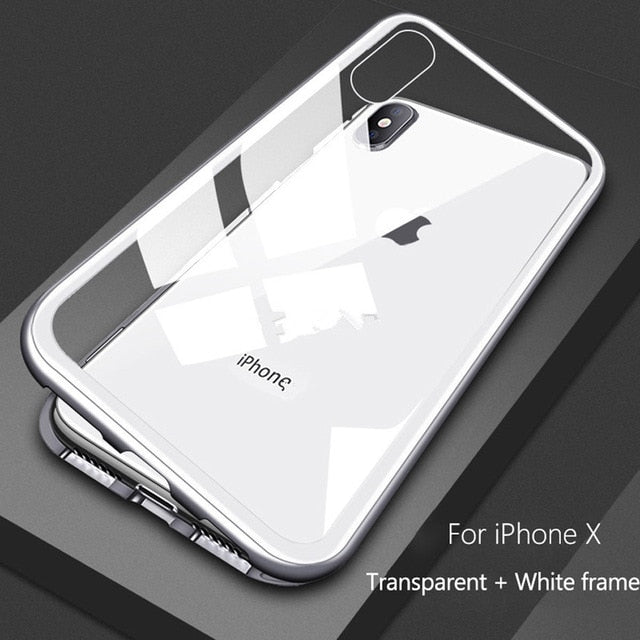 Metal Magnetic Case For iPhone XR XS MAX X 8 Plus 7 10 Tempered Glass Back Magnet Cases Cover For iPhone 7 6 6S Plus Case