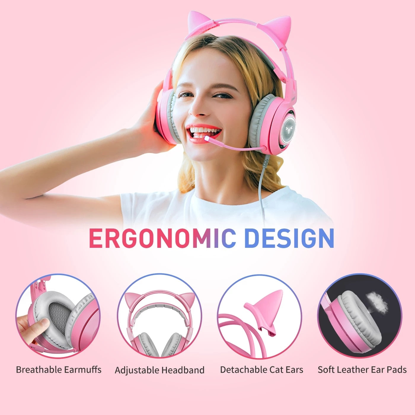 Wired Headphones Gaming Headset 3.5mm Stereo Surround Sound USB 7.1 Led Light Earphones With Microphone For PS4 Game G951 Pink