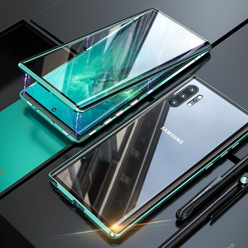 Full body Magnetic Tempered Glass Case for Samsung Note 10 S10 S9 Plus Note 9 Case Metal Bumper Shockproof Protective Shell