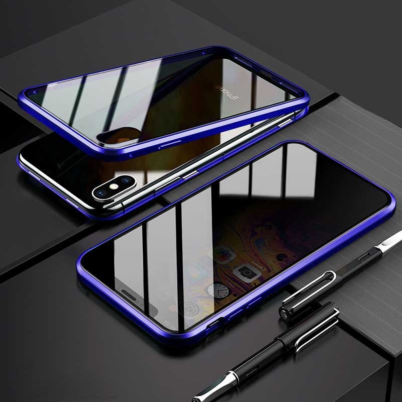 Protect Privacy Tempered Glass + Magnetic Phone Case for iPhone 7 8 Plus X XS MAX XR Fundas Metal Bumper Double-side Glass Cover