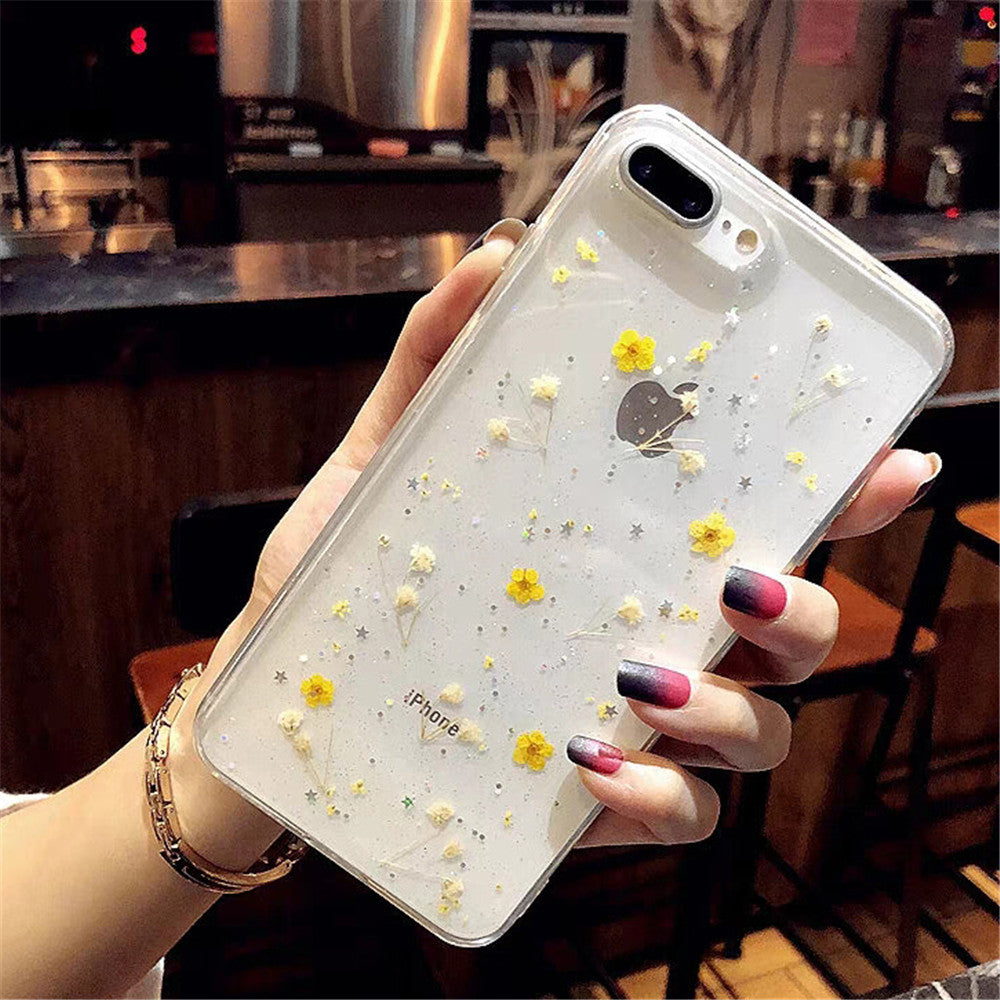 Real Flowers Dried Flowers Transparent Soft TPU Cover For Coque iPhone X 6 6S 7 8 plus Phone Case For iphone XS Max XR Cover