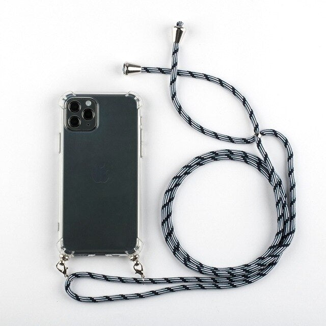 Phone Case For iPhone 11Pro 11 Pro Max Airbag Cover Silicone TPU Clear Case Coque With Lanyard Strap for iPhone 11