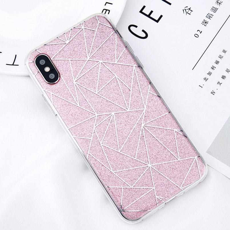 Glitter Bling Powder Phone Case For iPhone X Geometric Lines Hard PC Back Cover Cases For iPhone 8 7 6 6s Plus 5 5s SE