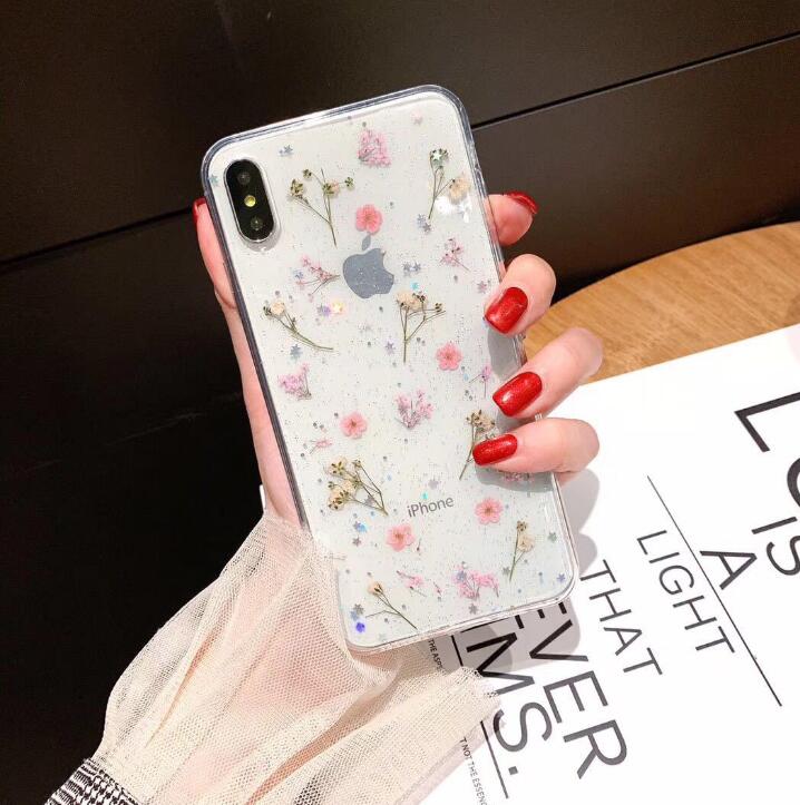 Real Pressed Dried Flowers Phone Case For iPhone XS Max XR 6 6s 7 8 Plus X Silicon TPU Clear Floral Cover Cases Fundas