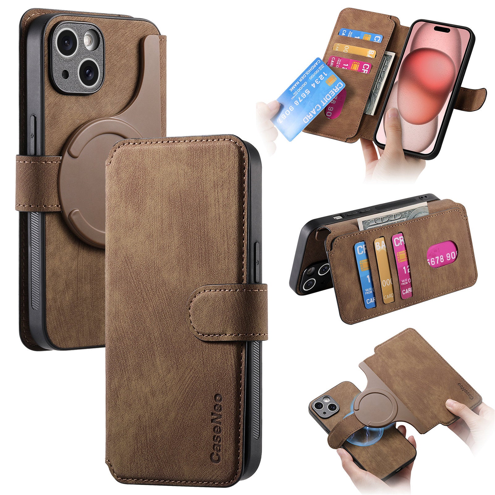 New magnetic separation suitable for Apple 16 mobile phone case Magsafe strong magnetic iPhone15 flip cover leather case 14 case