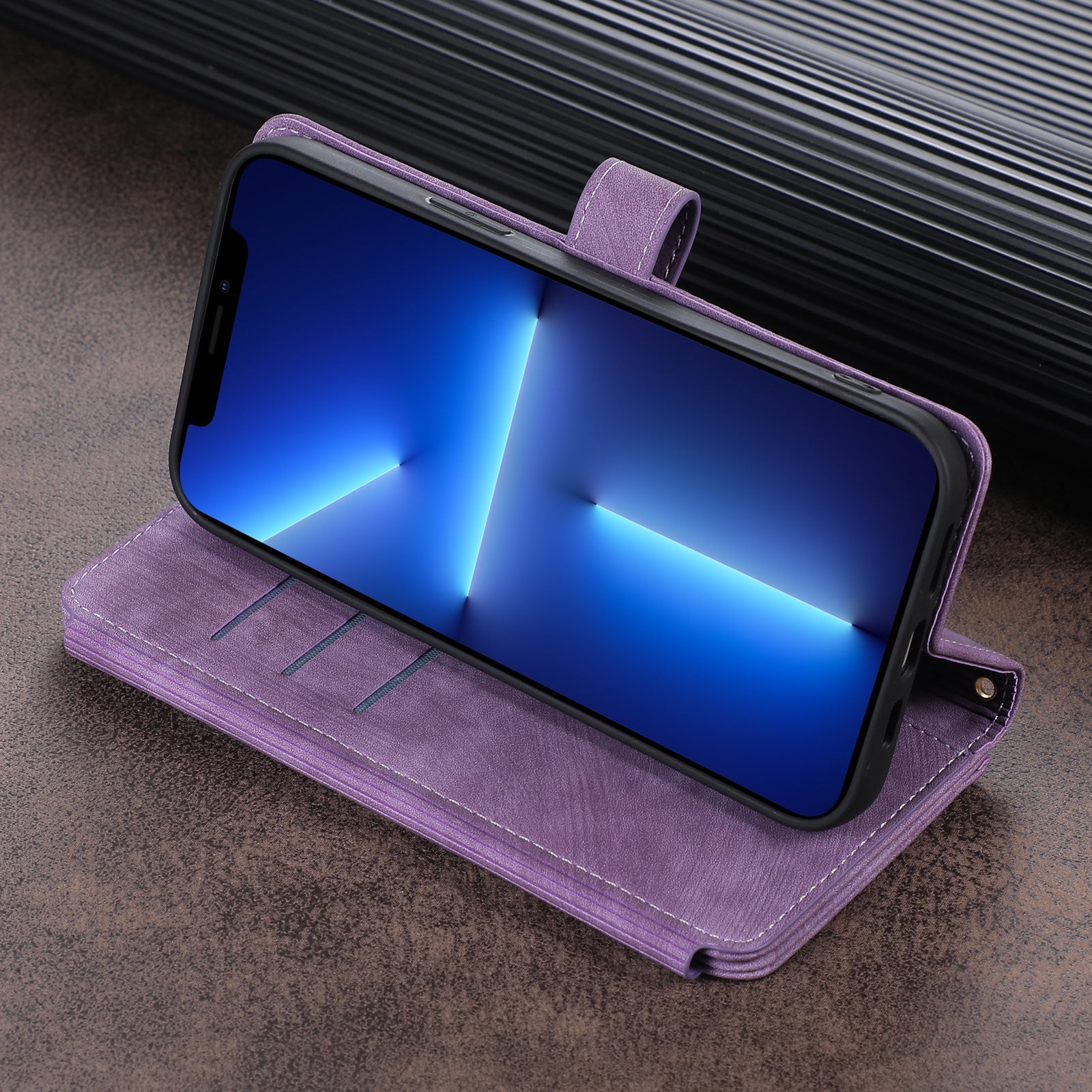 Suitable for IP14PROMAX multi slot zipper bag, Apple 13pro diagonal cross phone protective case, flip cover leather case