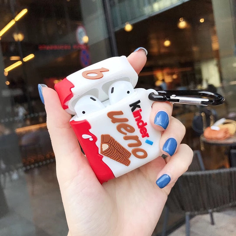 Hot Kinder Bueno Sandwich chocolate Soft silicon Wireless Earphone Charging Cover for Apple AirPods 1 2 Bluetooth case Headset