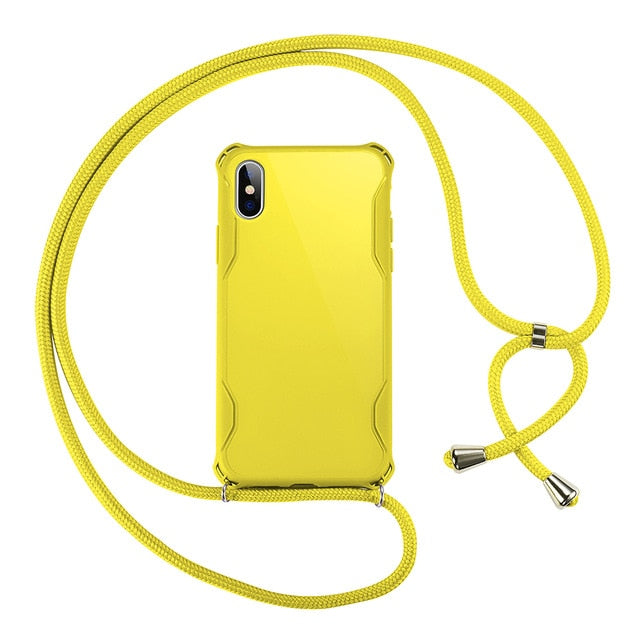Lanyard Chain Tape Necklace Candy Color Phone Case For iPhone 11 7 8 Plus X XR XS 11Pro Max Airbag Soft TPU Back Shell For Carry