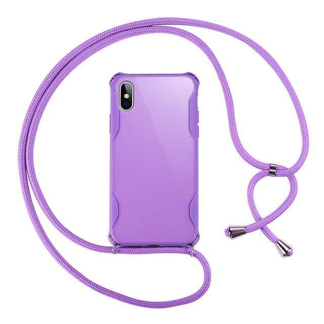 Lanyard Chain Tape Necklace Candy Color Phone Case For iPhone 11 7 8 Plus X XR XS 11Pro Max Airbag Soft TPU Back Shell For Carry