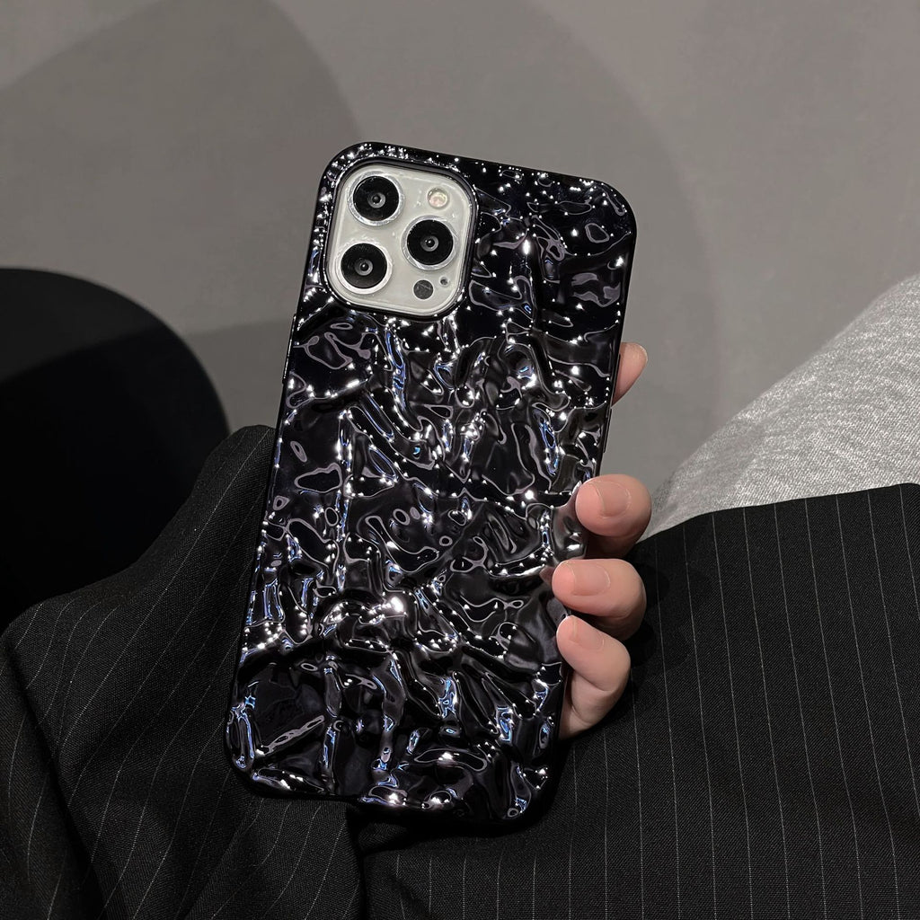 Wrinkled iPhone 17 electroplated phone case ins silicone case 16promax suitable for Apple 12