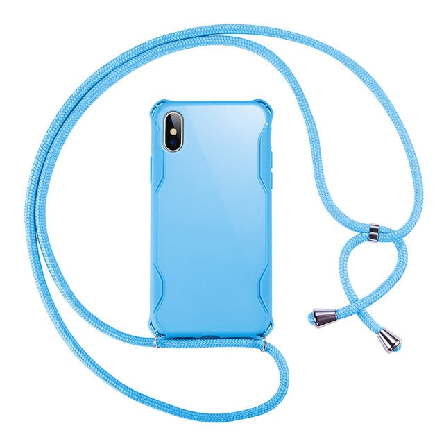 Lanyard Chain Tape Necklace Candy Color Phone Case For iPhone 11 7 8 Plus X XR XS 11Pro Max Airbag Soft TPU Back Shell For Carry
