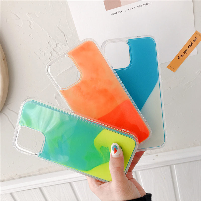 Luminous Phone Case For iPhone 12 11 12 Pro Max XR XS Max X 7 8 Plus 12 Mini 12Pro 12 11 Glitter Neon Sand Back Cover