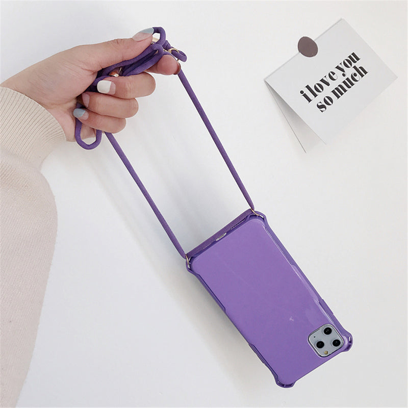 Lanyard Chain Tape Necklace Candy Color Phone Case For iPhone 11 7 8 Plus X XR XS 11Pro Max Airbag Soft TPU Back Shell For Carry