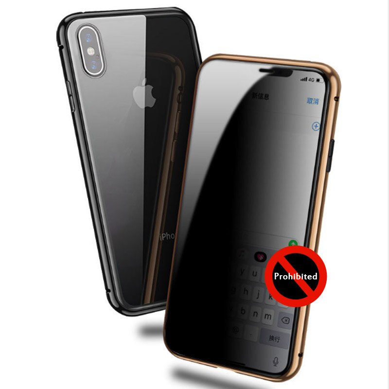 Protect Privacy Tempered Glass + Magnetic Phone Case for iPhone 7 8 Plus X XS MAX XR Fundas Metal Bumper Double-side Glass Cover