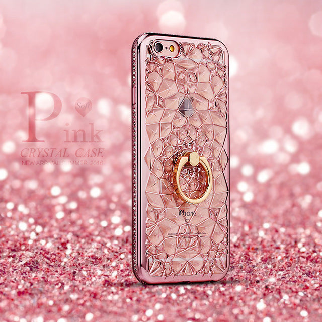 for iPhone X Xs Max XR Case Luxury 3D Soft Ring Capa for iPhone 5 5S SE 6 S 7 8 Plus Ring Silicon Glitter Rhinestone Stand Cover