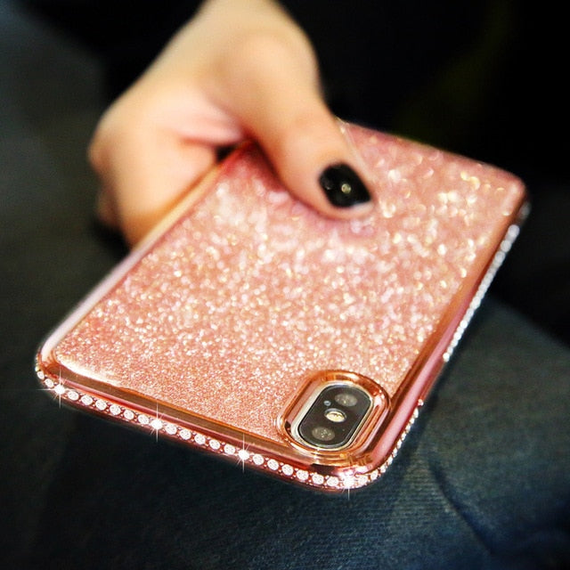 Rhinestone Glitter Case for iphone XS MAX XR 10 X 7 8 Plus 6 6s Soft Silicone TPU Diamond Sexy Girl Protector Back Cover