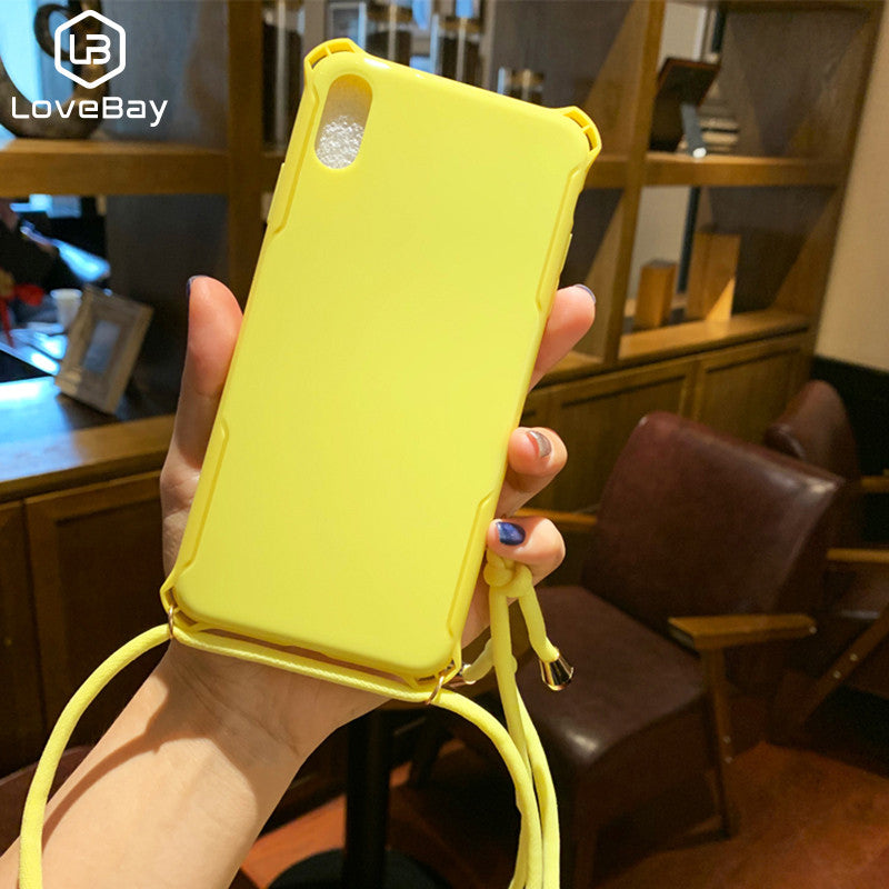 Lanyard Chain Tape Necklace Candy Color Phone Case For iPhone 11 7 8 Plus X XR XS 11Pro Max Airbag Soft TPU Back Shell For Carry