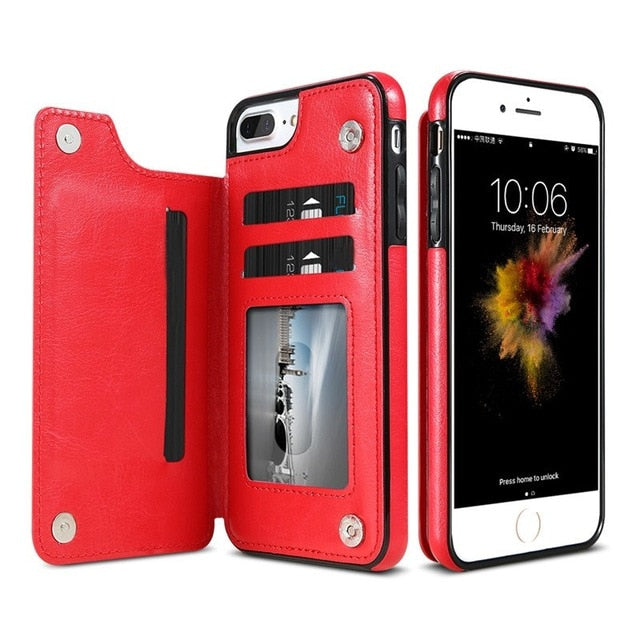 Card Slot Holder Cover Case For iPhone 8 7 6 6S Plus X 10 XS SE 5S 5 For Samsung Note8 S8 Plus S7 Edge Luxury Retro Leather Bag