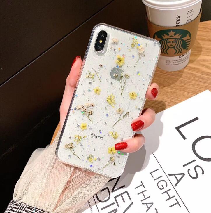 Real Pressed Dried Flowers Phone Case For iPhone XS Max XR 6 6s 7 8 Plus X Silicon TPU Clear Floral Cover Cases Fundas