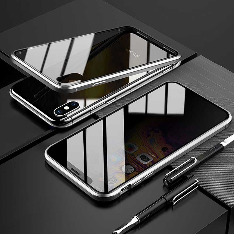 Protect Privacy Tempered Glass + Magnetic Phone Case for iPhone 7 8 Plus X XS MAX XR Fundas Metal Bumper Double-side Glass Cover