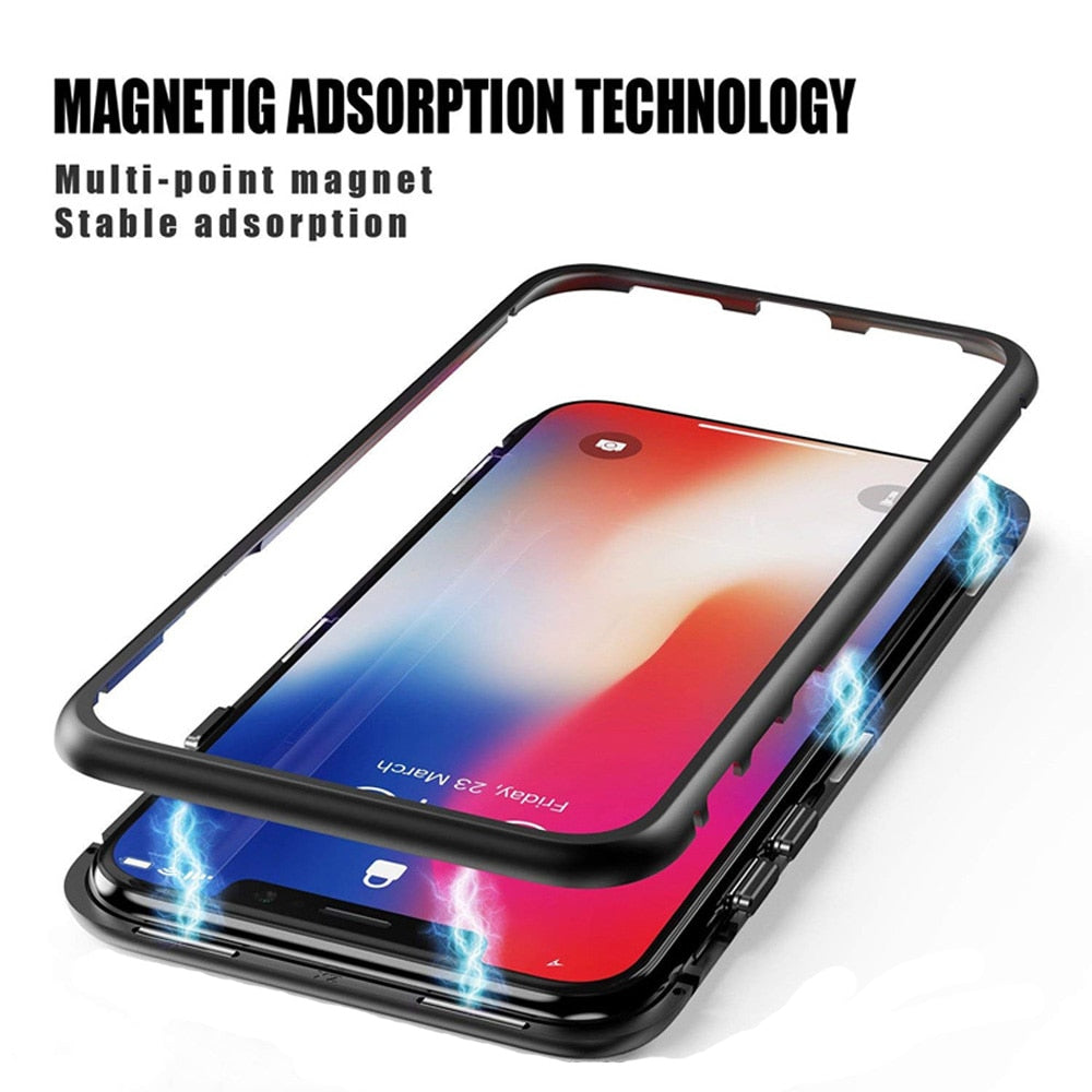 Metal Magnetic Case For iPhone XR XS MAX X 8 Plus 7 10 Tempered Glass Back Magnet Cases Cover For iPhone 7 6 6S Plus Case
