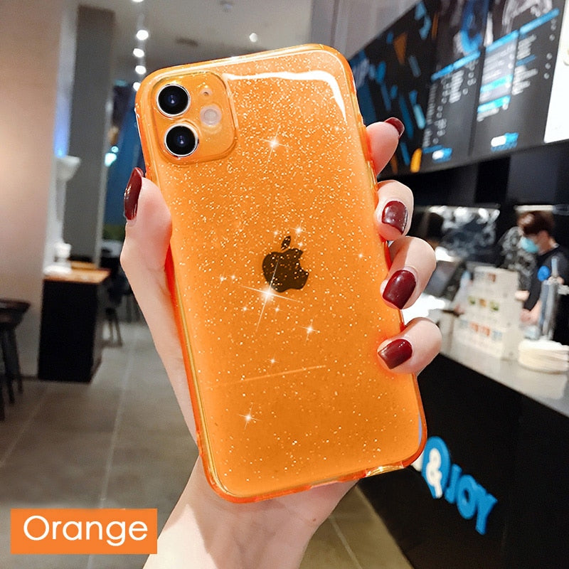 Glitter Fluorescent Colors Phone Cases On For iphone 12 11 Pro Max Mini XR X XS Max 6 6S 7 8 Plus 7Plus SE Soft TPU Cover