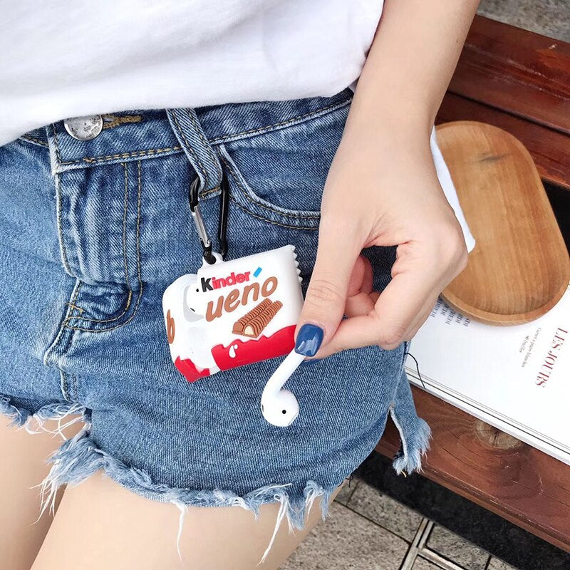 Hot Kinder Bueno Sandwich chocolate Soft silicon Wireless Earphone Charging Cover for Apple AirPods 1 2 Bluetooth case Headset