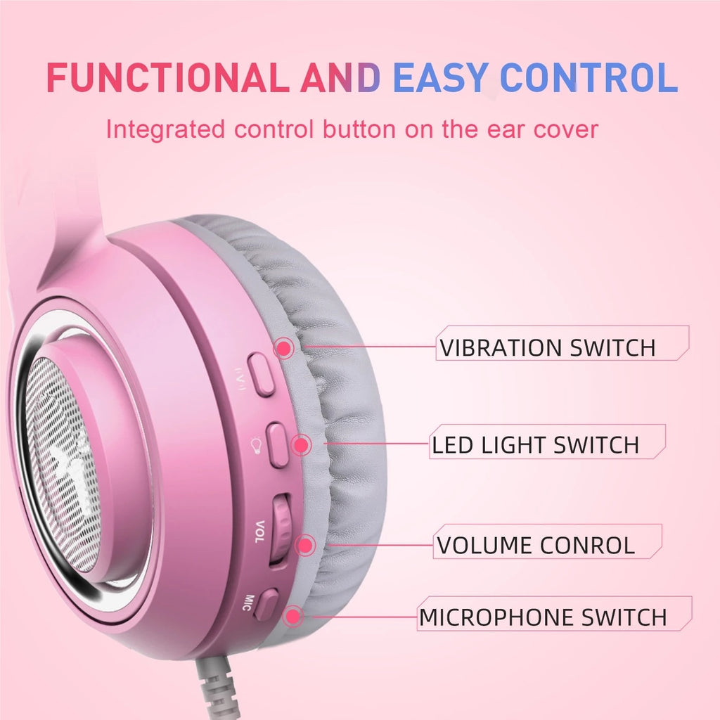 Wired Headphones Gaming Headset 3.5mm Stereo Surround Sound USB 7.1 Led Light Earphones With Microphone For PS4 Game G951 Pink