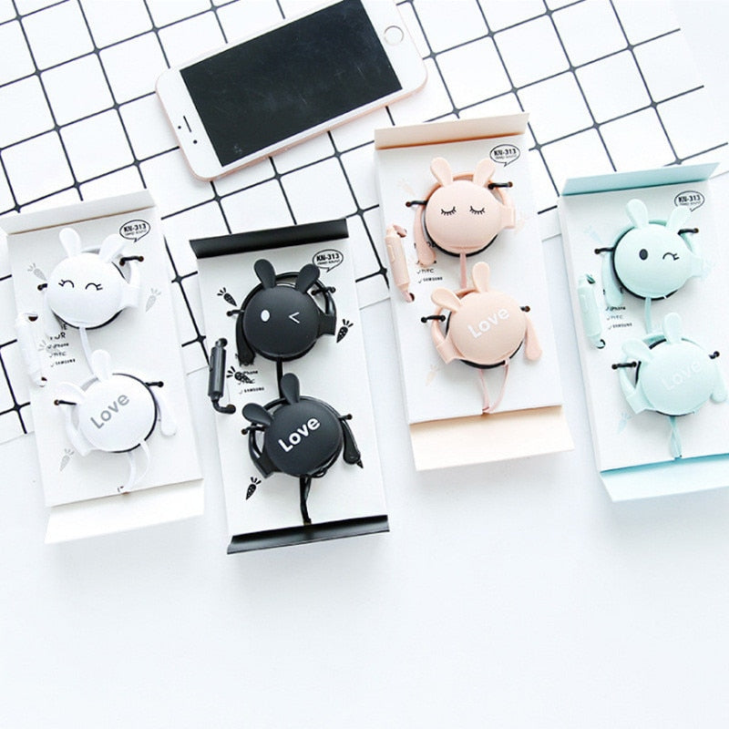 QearFun Cartoon Rabbit Ear Hook Wired Earphone Sport Running Stereo Headphones Children Girl Headset For Mobile Phone