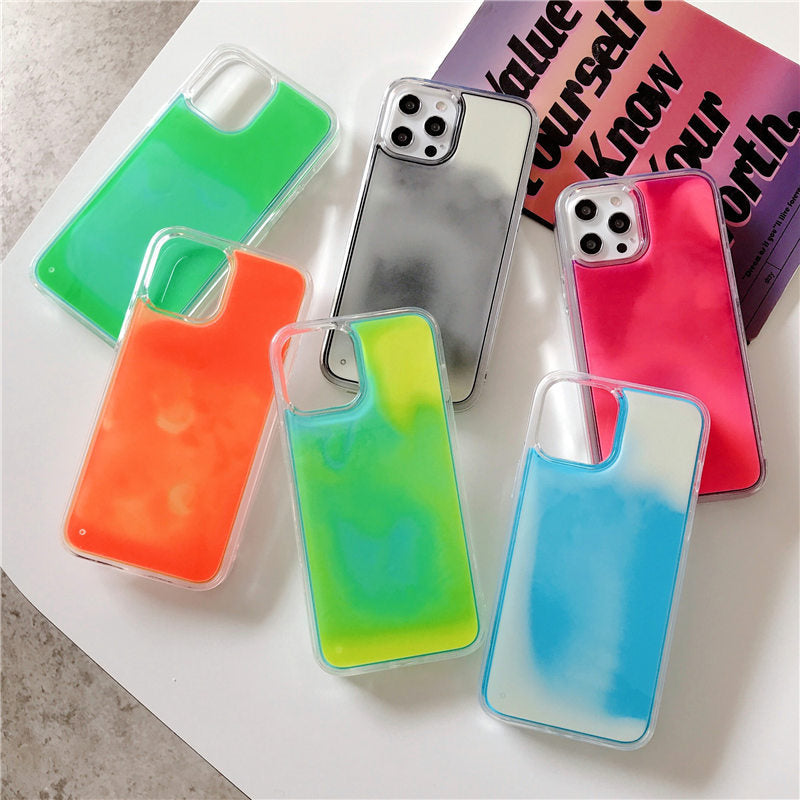 Luminous Phone Case For iPhone 12 11 12 Pro Max XR XS Max X 7 8 Plus 12 Mini 12Pro 12 11 Glitter Neon Sand Back Cover