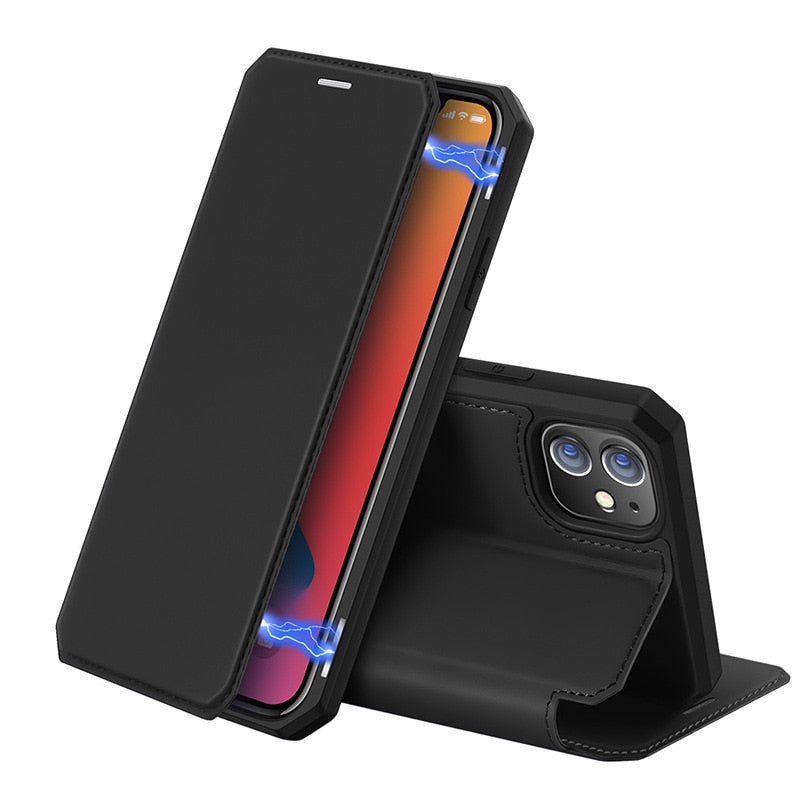 DuxDucis Pu Leather Case For Iphone 11 12 Pro Max Coque Luxury Thin Flip Cover Wallet Phone Cases For Iphone 12 5.4 6.1 6.7 Inch