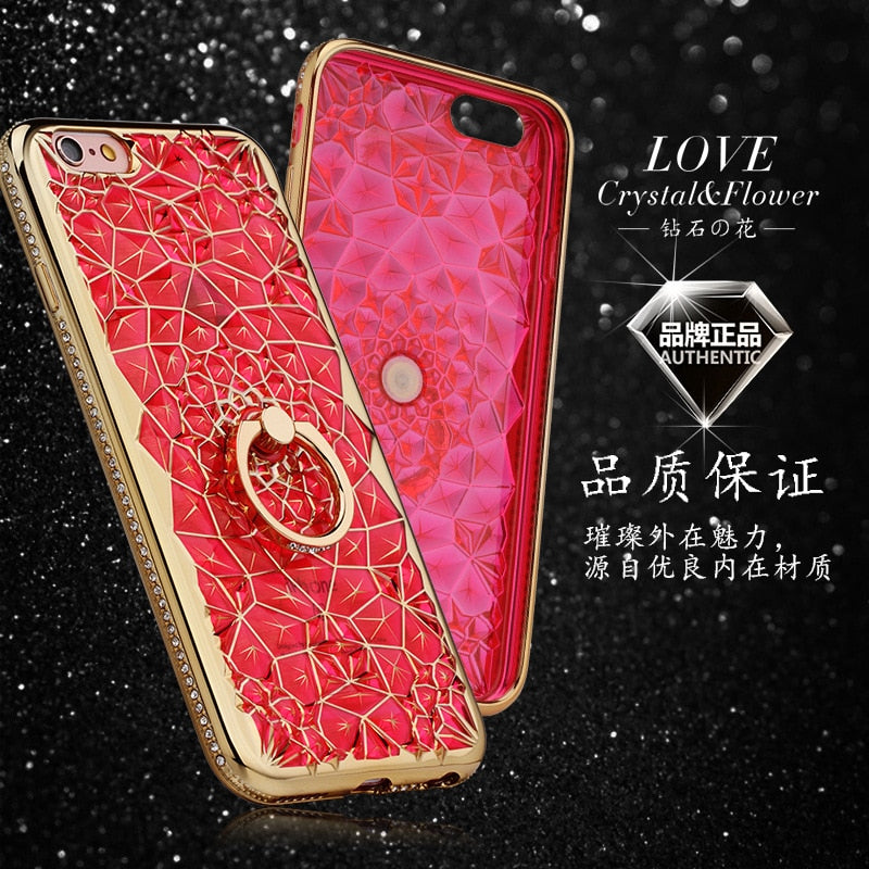 for iPhone X Xs Max XR Case Luxury 3D Soft Ring Capa for iPhone 5 5S SE 6 S 7 8 Plus Ring Silicon Glitter Rhinestone Stand Cover