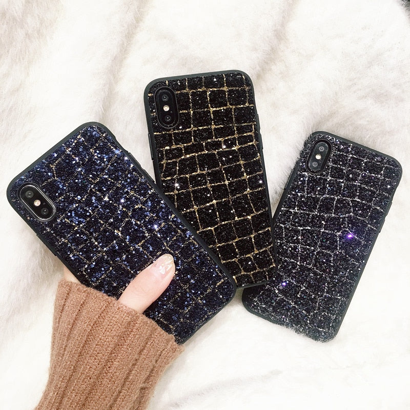 Luxury Bling Glitter Phone Cases For iPhone 7 8 6 6S Plus Woman Fashion Diamond Grid Back Cover