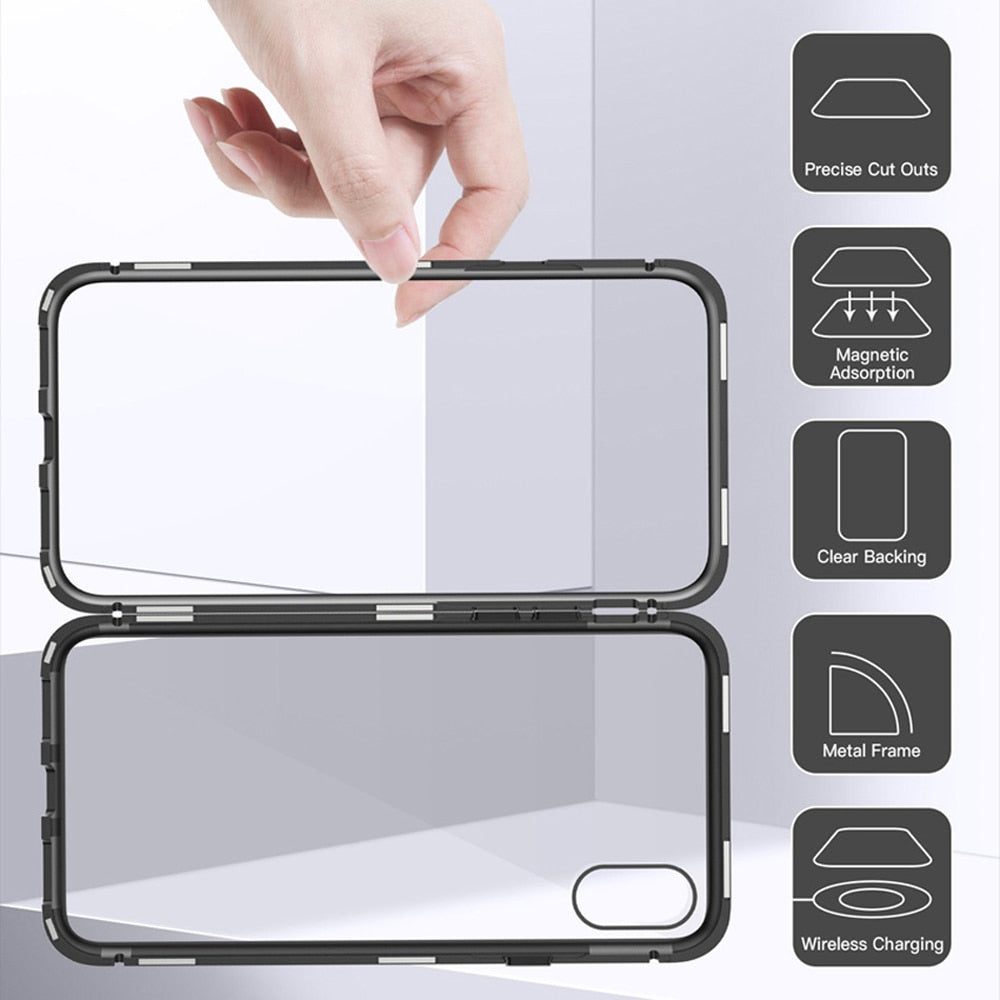 Metal Magnetic Case For iPhone XR XS MAX X 8 Plus 7 10 Tempered Glass Back Magnet Cases Cover For iPhone 7 6 6S Plus Case