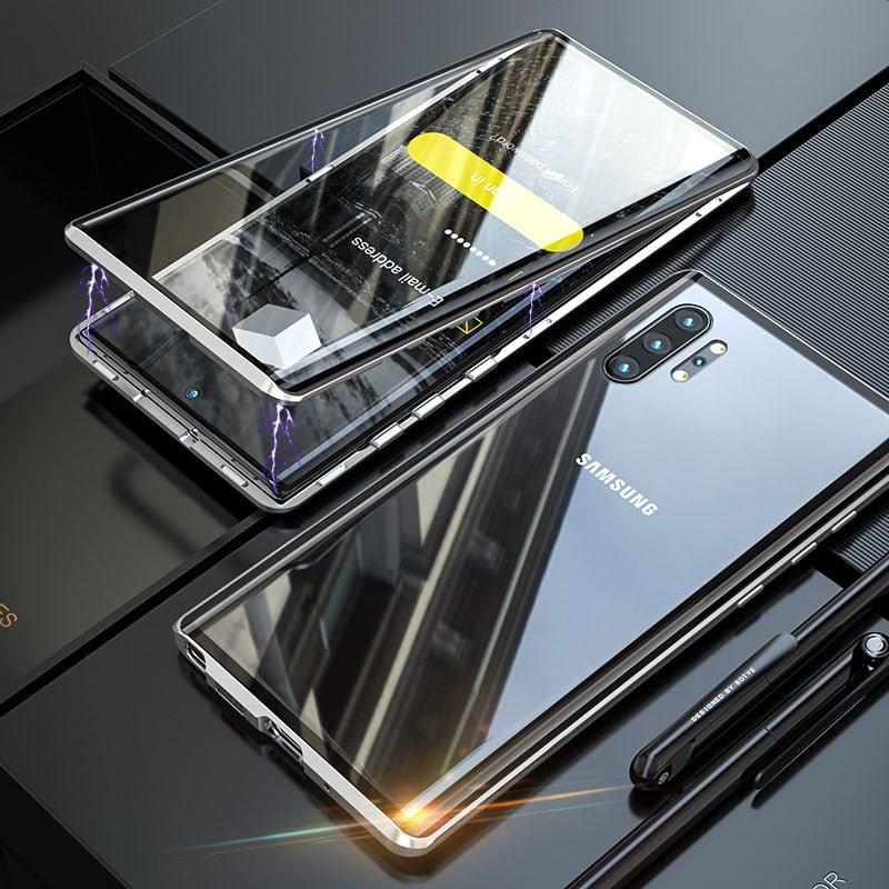 Full body Magnetic Tempered Glass Case for Samsung Note 10 S10 S9 Plus Note 9 Case Metal Bumper Shockproof Protective Shell