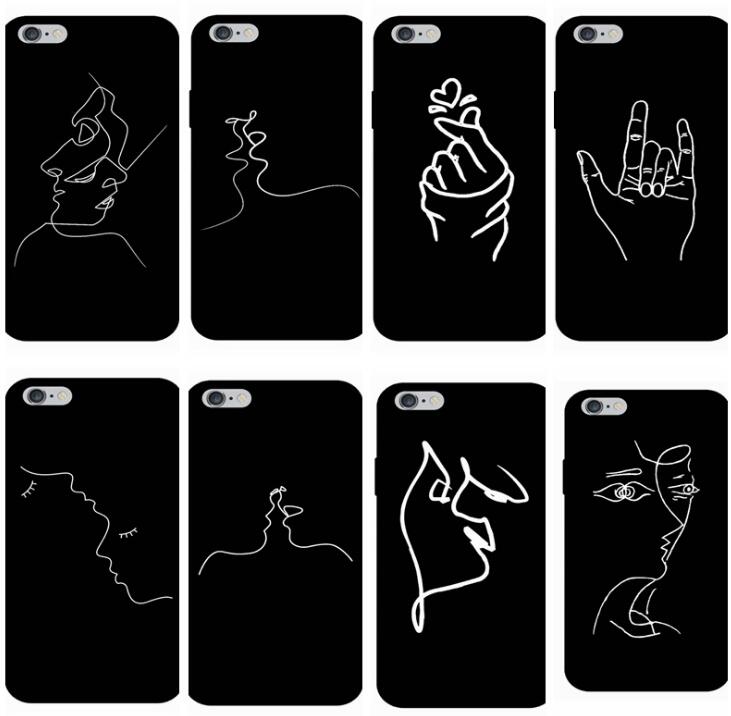 Mobile Shell Apple 8Plus Black tpu Face Line Soft Shell Simple Sketch Shell For iphone 6