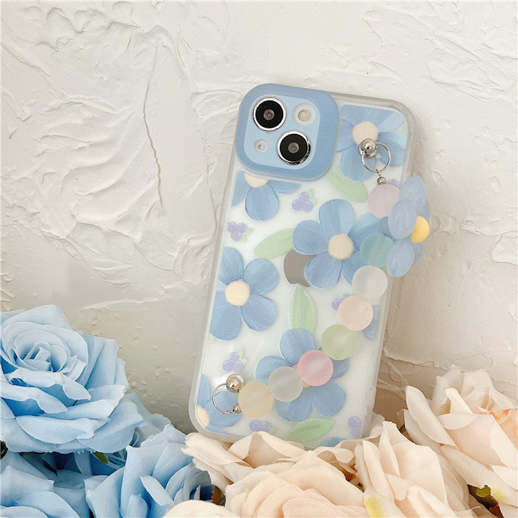 Blue Three-Dimensional Flower Suitable For Apple iPhone 12promax Mobile Phone Case Fine Hole All-Inclusive iPhone11/13 Soft
