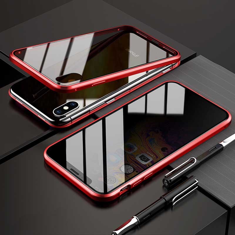 Protect Privacy Tempered Glass + Magnetic Phone Case for iPhone 7 8 Plus X XS MAX XR Fundas Metal Bumper Double-side Glass Cover
